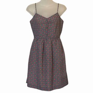 Womens Sundress J Crew Size 2 Coral Black Geo Print V Neck Boho Summer Dress